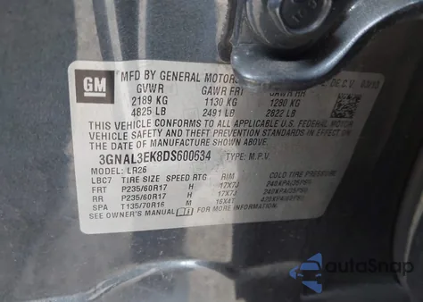 2013 Chevrolet Captiva Sport Lt из США, поврежденный, VIN 3GNAL3EK8DS600634